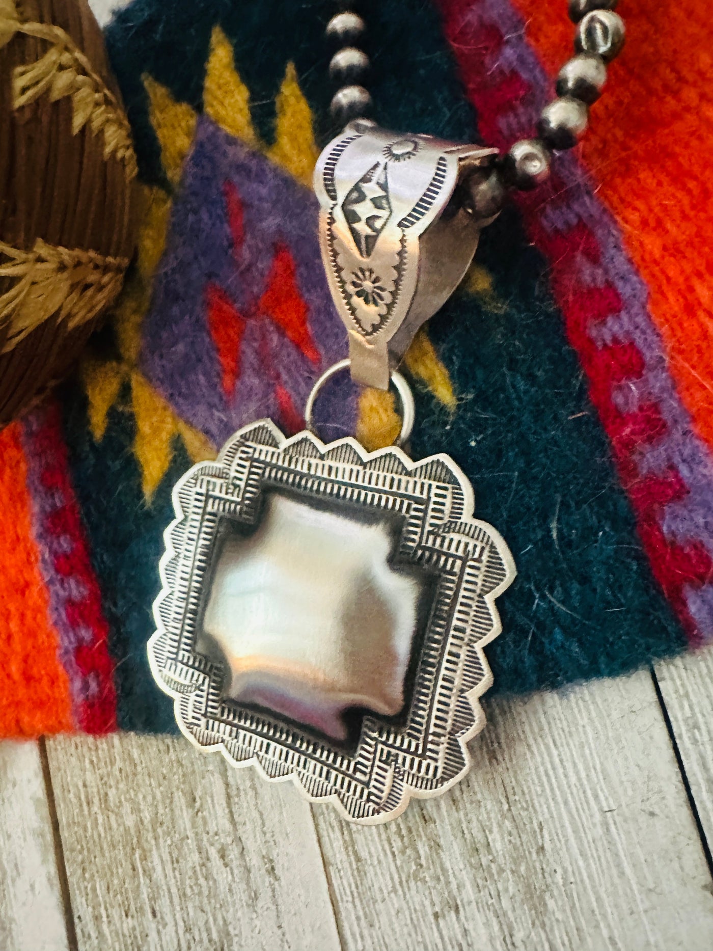 Handcrafted Sterling Silver Cross Concho Pendant by Leander Tahe