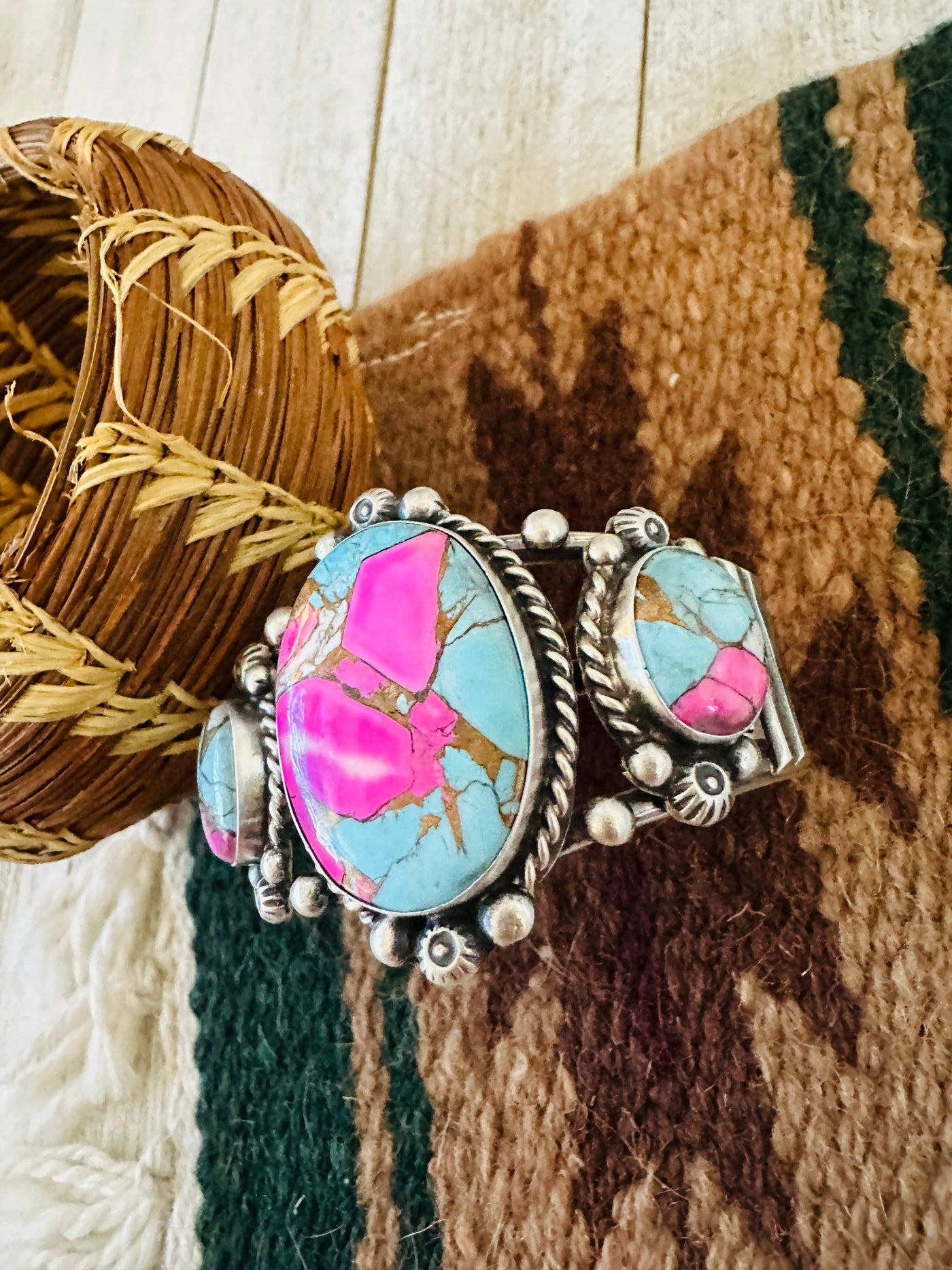 Handcrafted Cotton Candy & Sterling Silver Cuff Bracelet