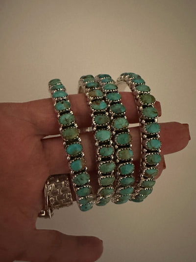 Handmade Royston Turquoise & Sterling Silver Bangle Bracelet 7.5 inch