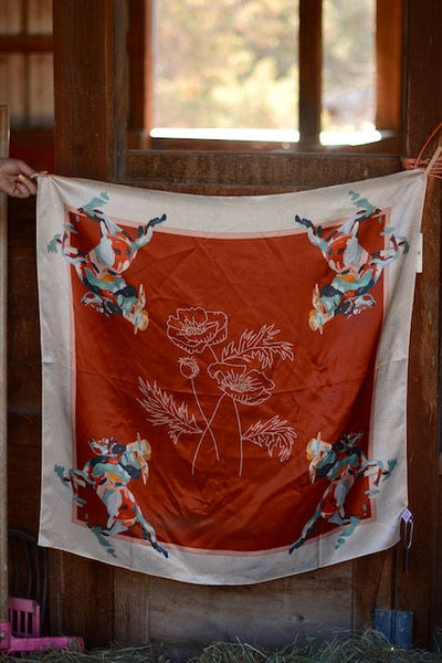 Large 100% Mulberry Silk 35x35: Poppy Cowgirl Wild Rag Western Red Scarf