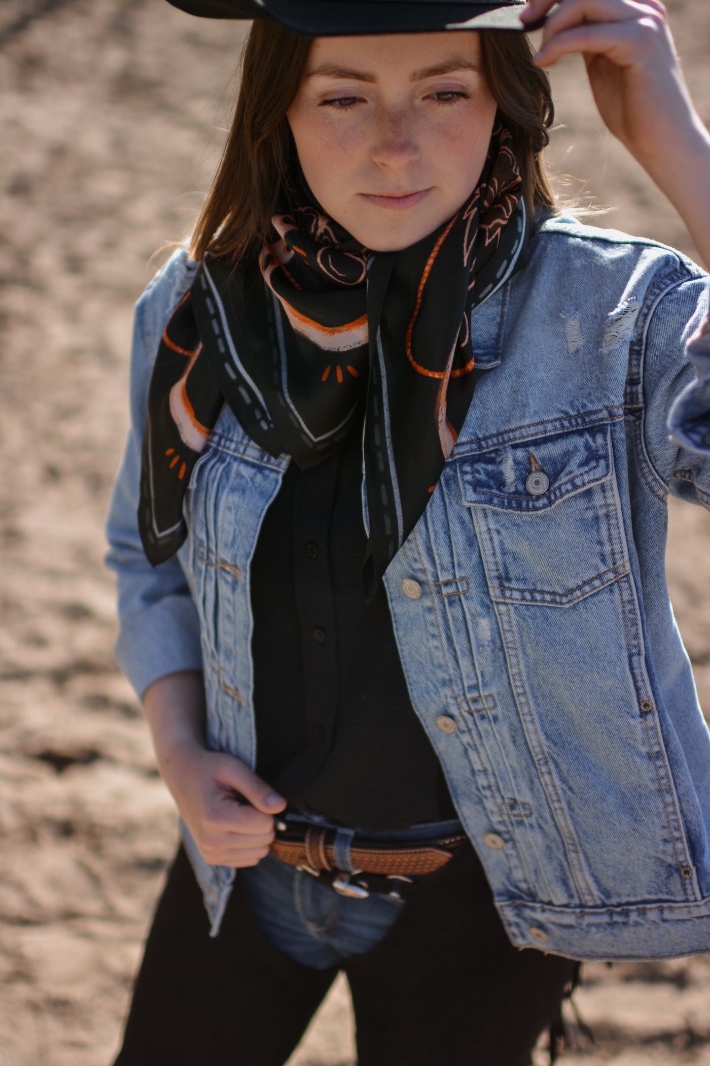 Navy Floral Horseshoe Cowgirl Scarf: 35x35 Western Mulberry Silk Wild Rag