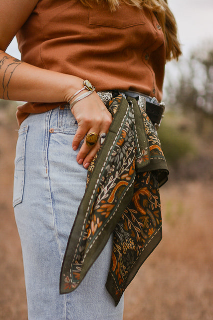 Western Harvest in Deep Juniper Silk Wild Rag Scarf