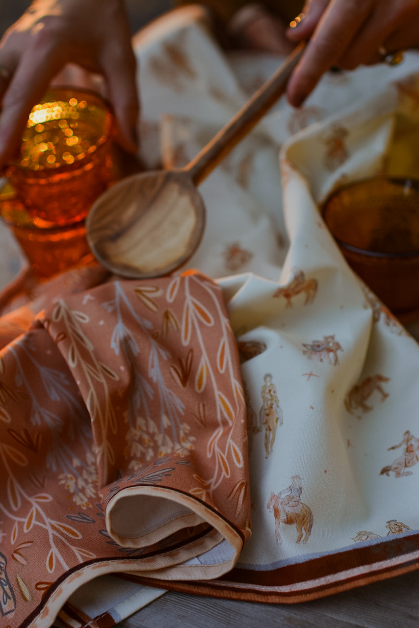 Western Harvest in Dusty Rose Rustic Farmhouse Kitchen Tea Towel