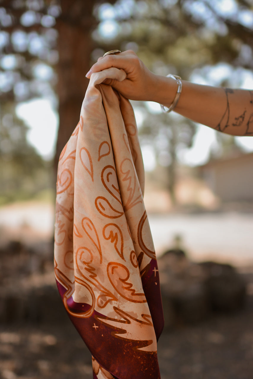 Large 100% Mulberry Silk 35x35: Show Day D Ring Snaffle Bit Wild Rag Scarf in Vintage Plum