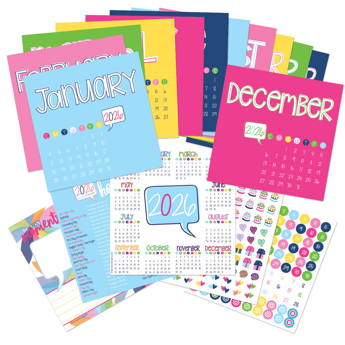 NEW! 2026 Mini Monthly Desktop Calendars | Stickers Included