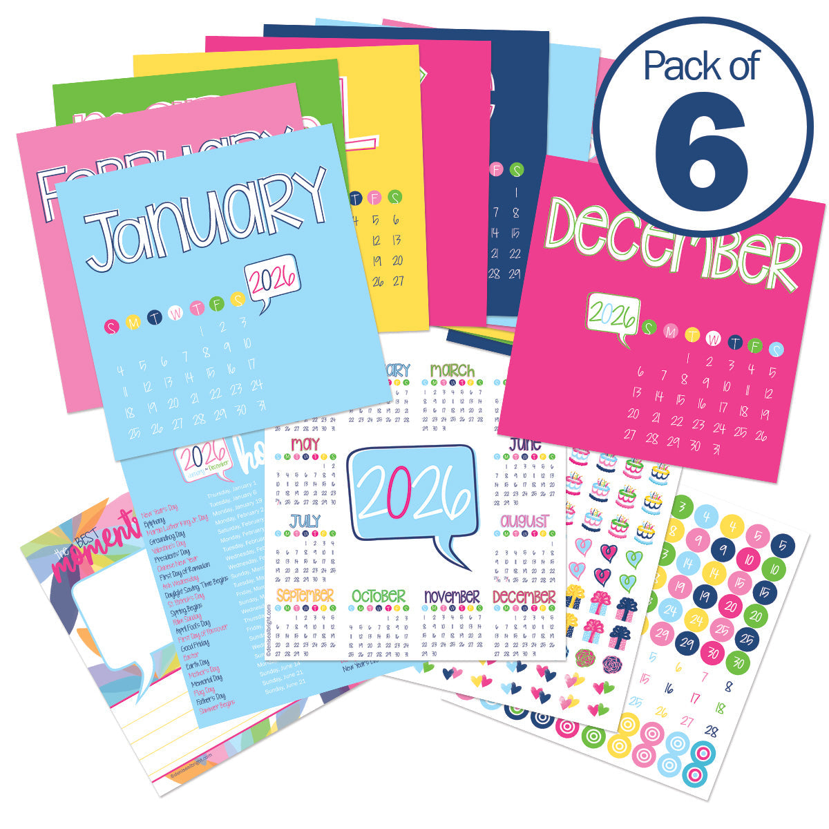 NEW! 2026 Mini Monthly Desktop Calendars | Stickers Included