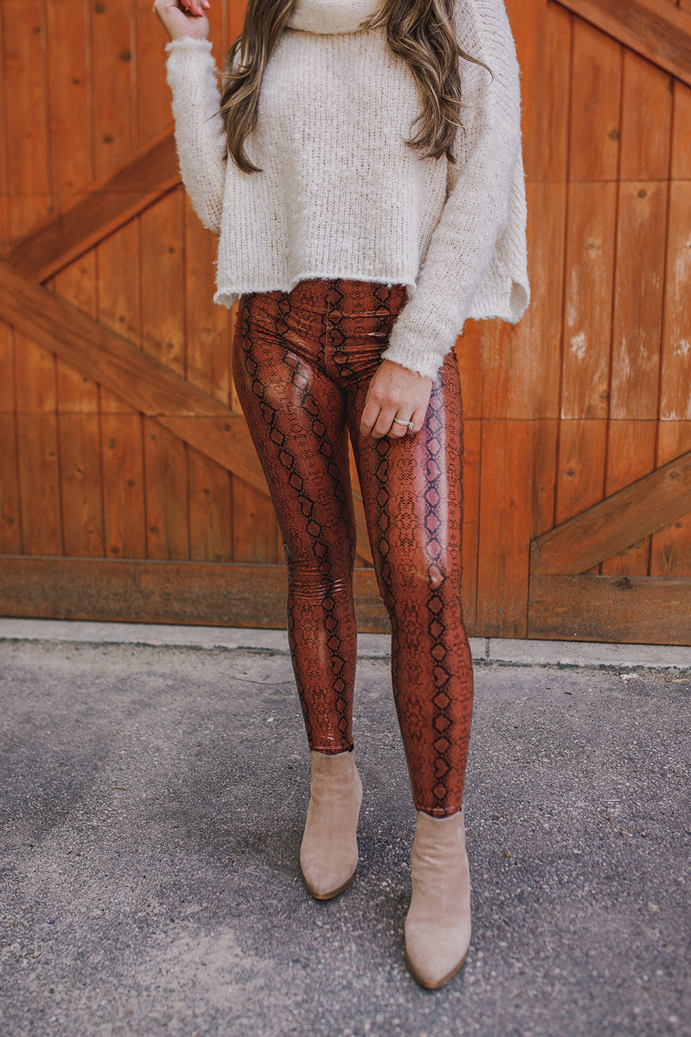 Mila Patent Vegan Leather Legging - Cognac Snake