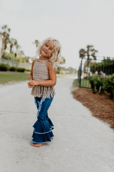 Denim Double Ruffle Pant