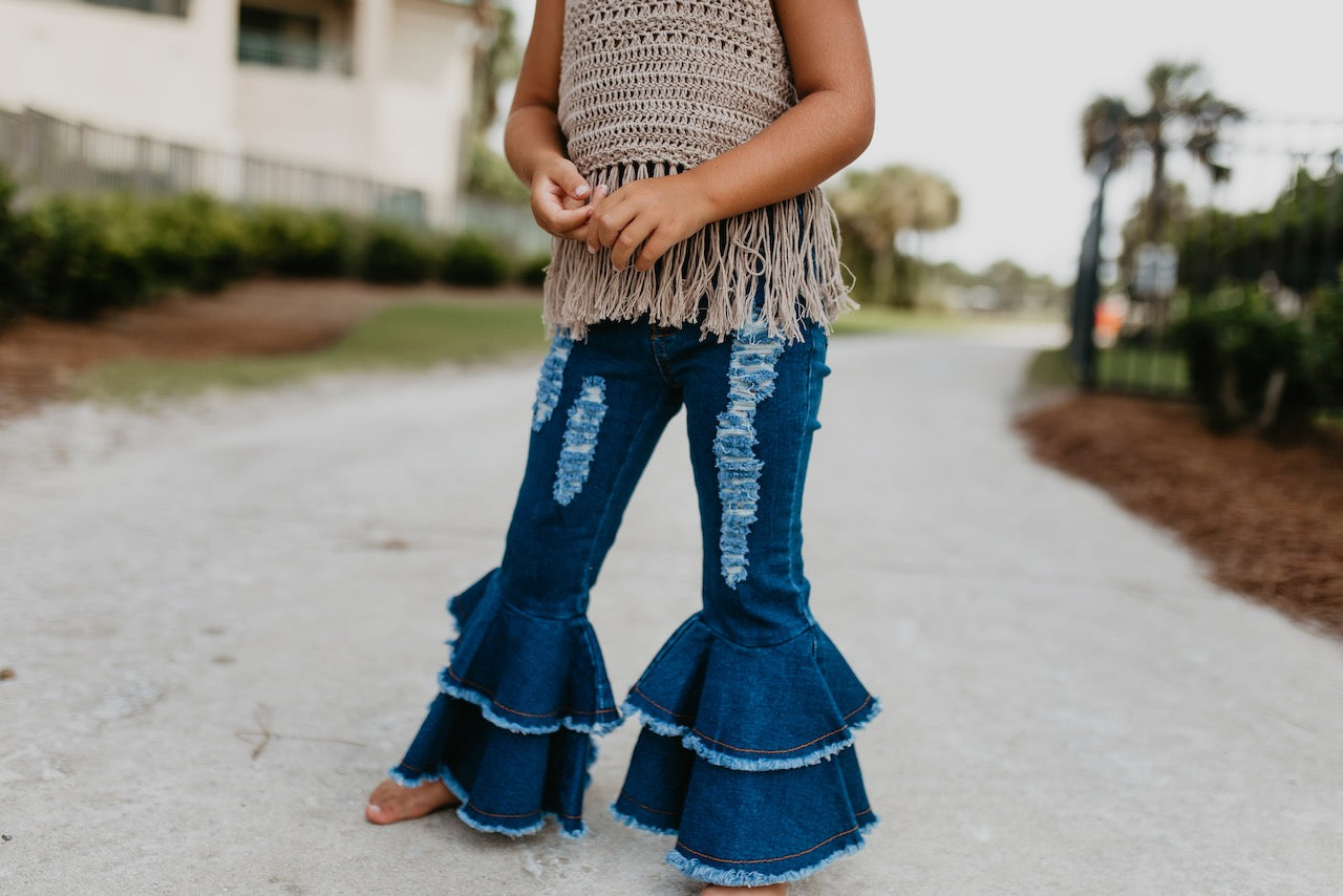 Denim Double Ruffle Pant