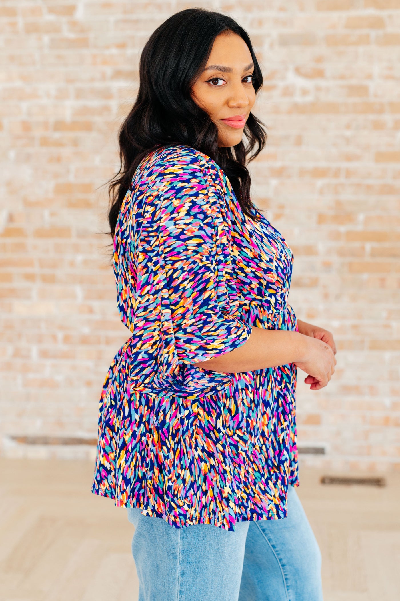 Dreamer Peplum Top in Painted Royal Multi