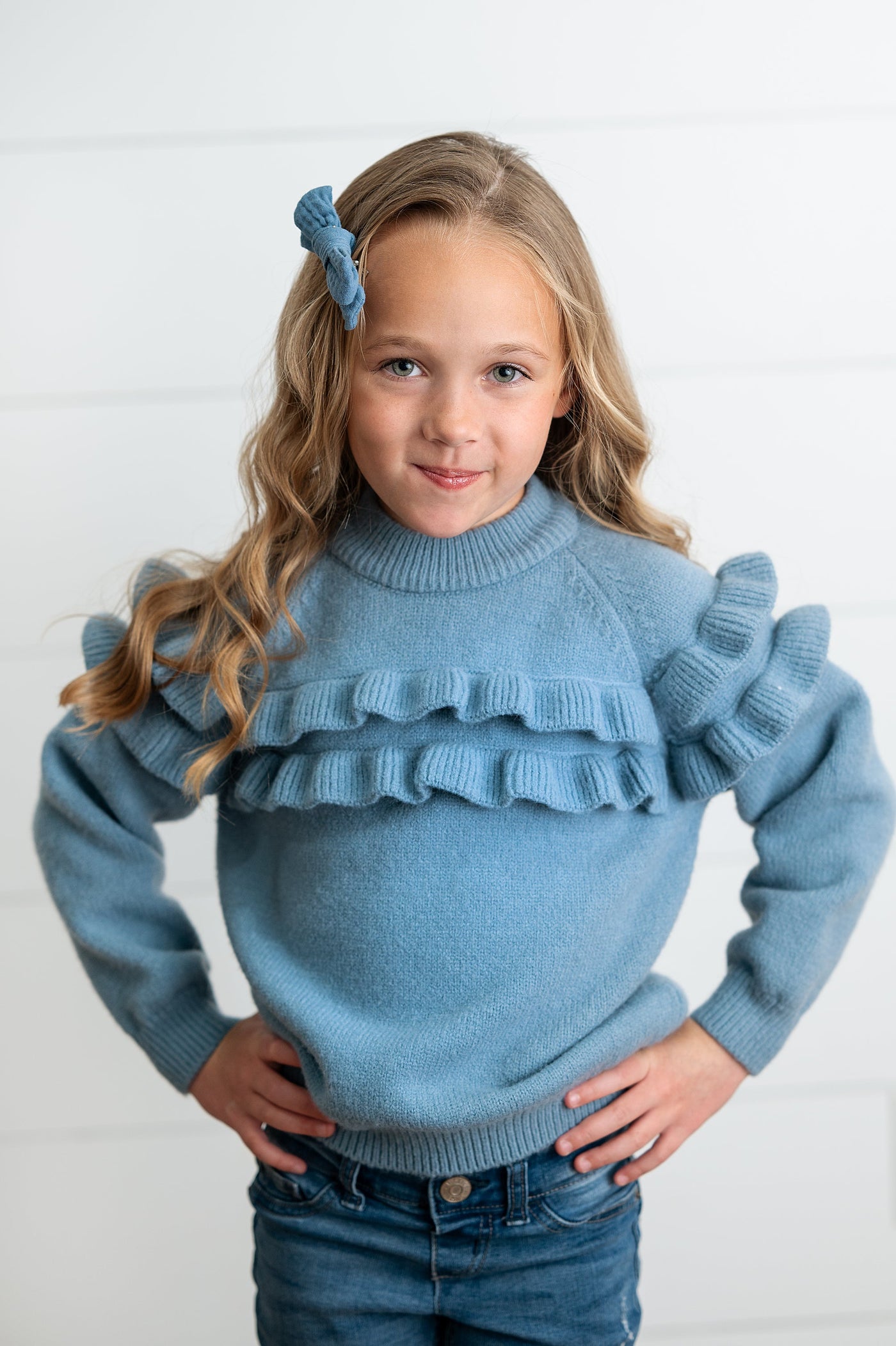Dusty Blue Ruffle Sweater
