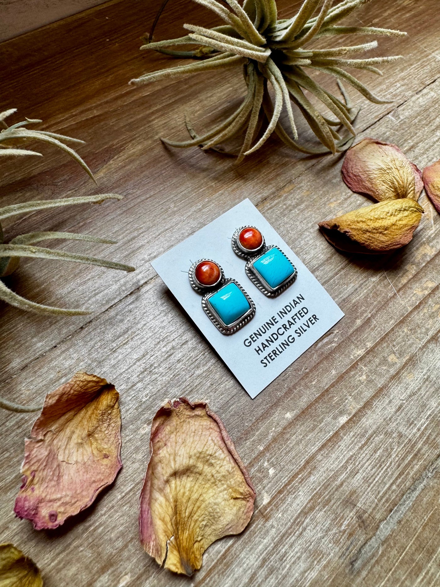 Marcella James Kingman Turquoise & Spiny Oyster Stud Earrings – Sterling Silver, Native Made