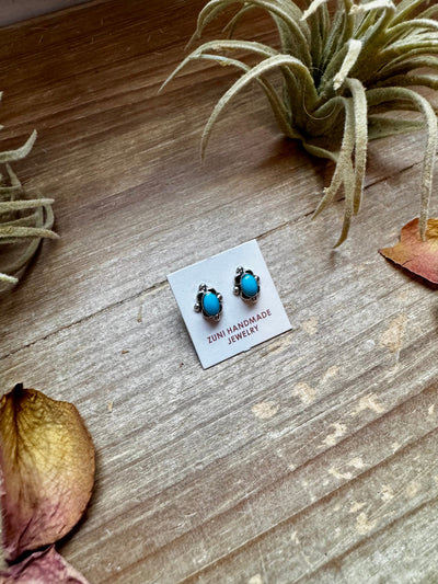 Zuni Mini Stud Earrings – Kingman Turquoise & Sterling Silver