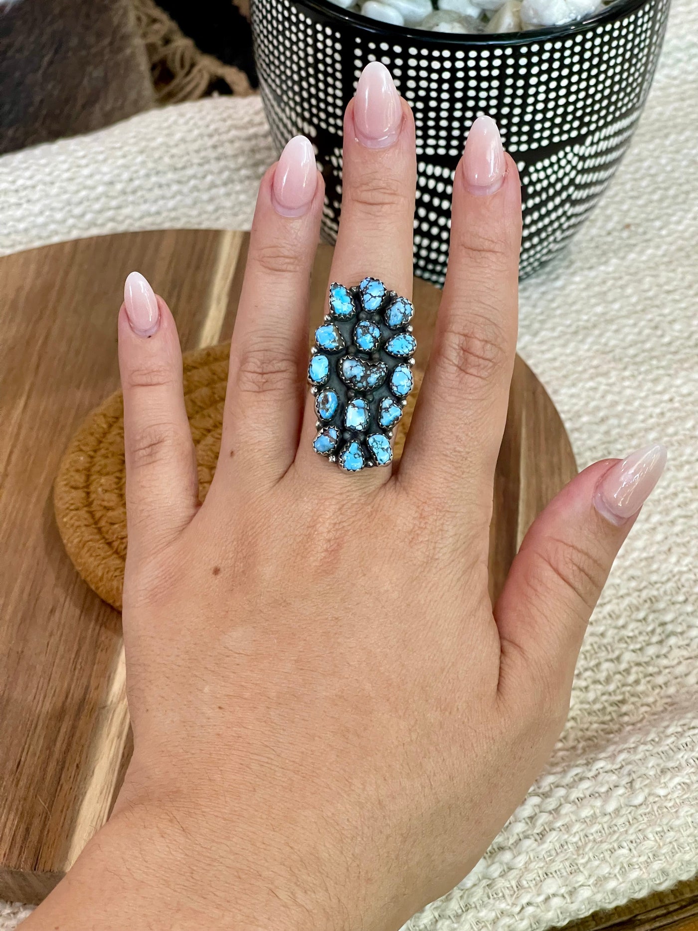 Gorgeous Handmade Sterling Silver & Golden Hills Turquoise Adjustable Cluster Ring