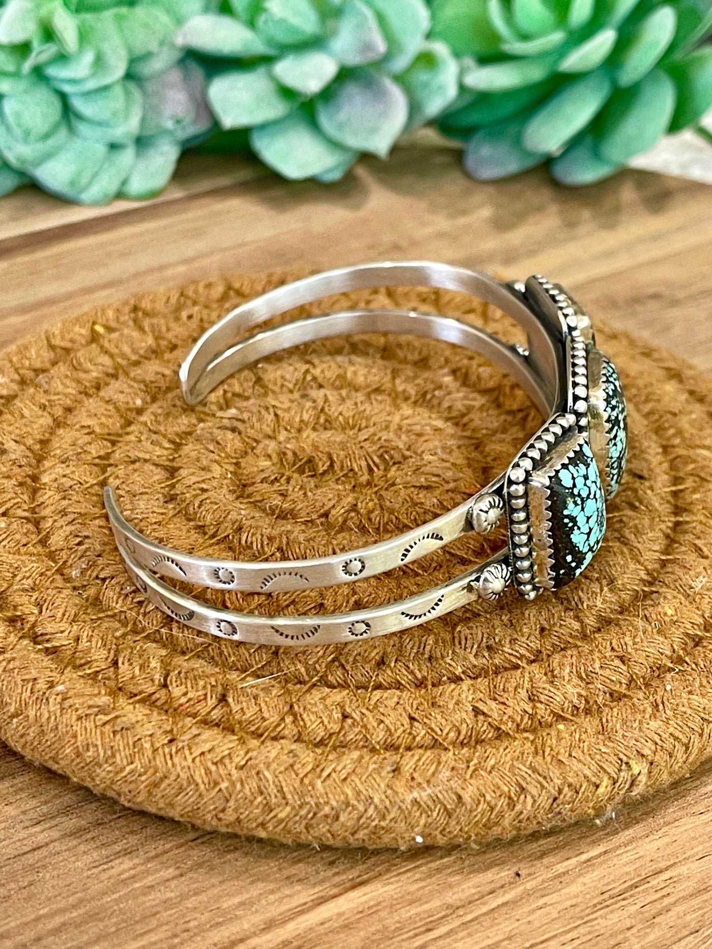 Handmade New Lander Turquoise & Sterling Silver Cuff Bracelet