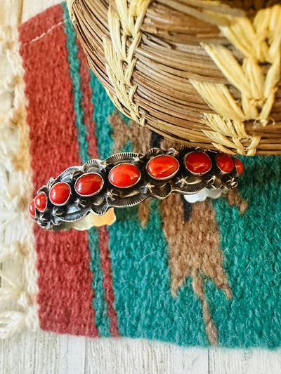 Coral & Sterling Silver Cuff Bracelet by Shawn Cayatineto /