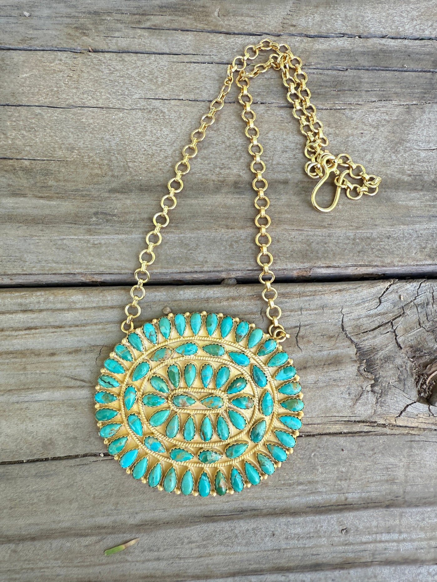“The Golden Collection” Handmade Gold Plated Sterling Silver Kingman Turquoise Cluster Necklace
