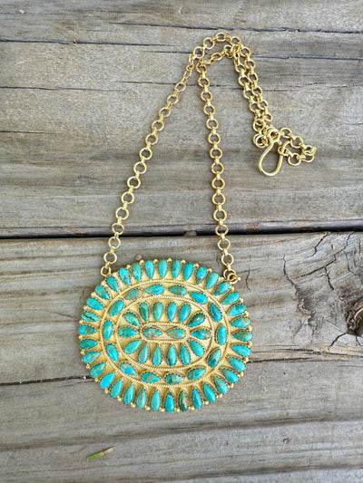 “The Golden Collection” Handmade Gold Plated Sterling Silver Kingman Turquoise Cluster Necklace