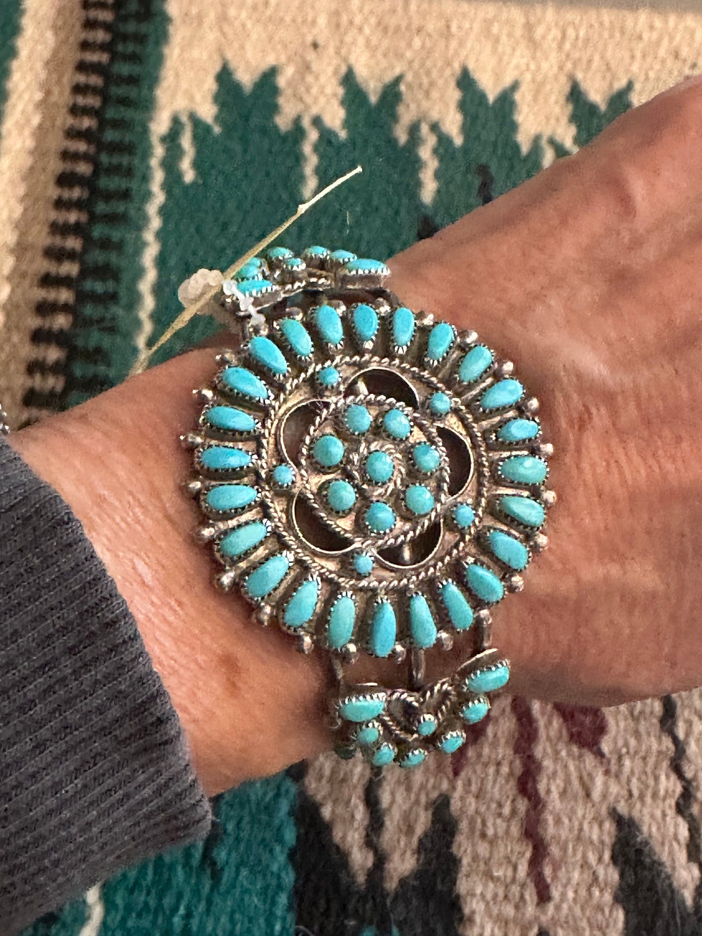 Old Pawn Cluster Kingman Turquoise & Sterling Silver Cuff Bracelet /