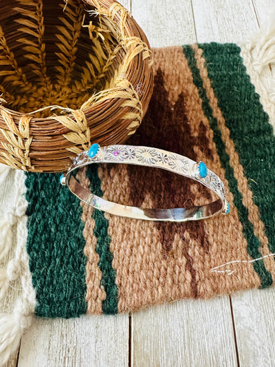 Handcrafted Turquoise & Sterling Silver Bangle Bracelet
