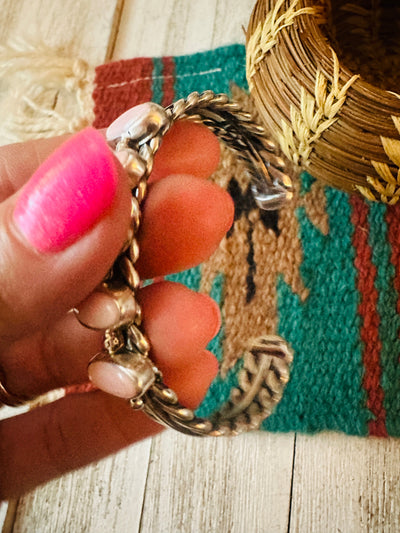 Handcrafted Queen Pink Conch Shell & Sterling Silver Cuff Bracelet