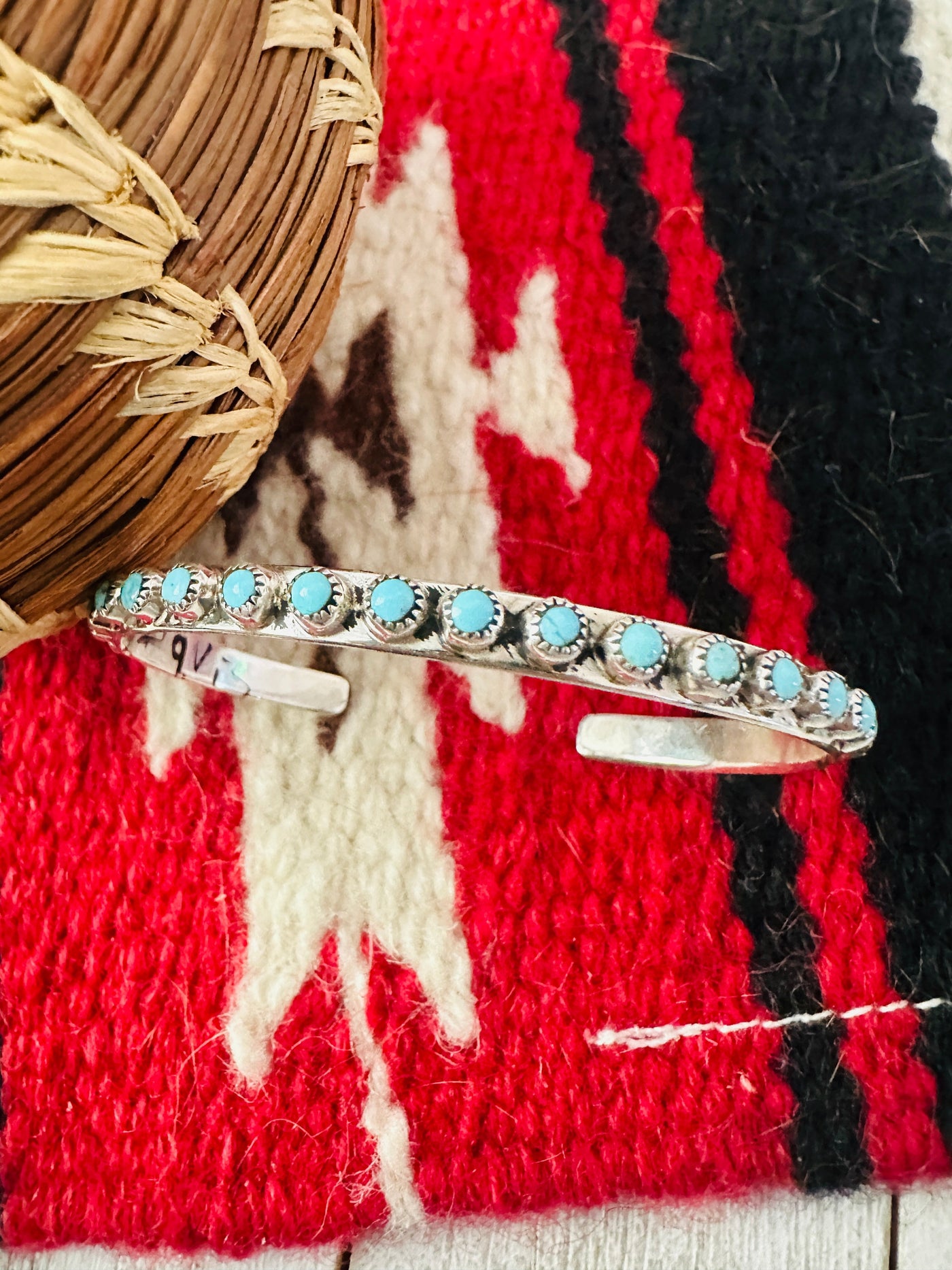 Handcrafted Petit Point Cluster Turquoise & Sterling Silver Cuff Bracelet
