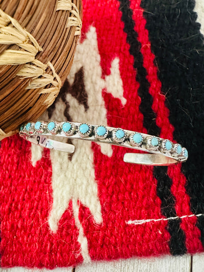 Handcrafted Petit Point Cluster Turquoise & Sterling Silver Cuff Bracelet