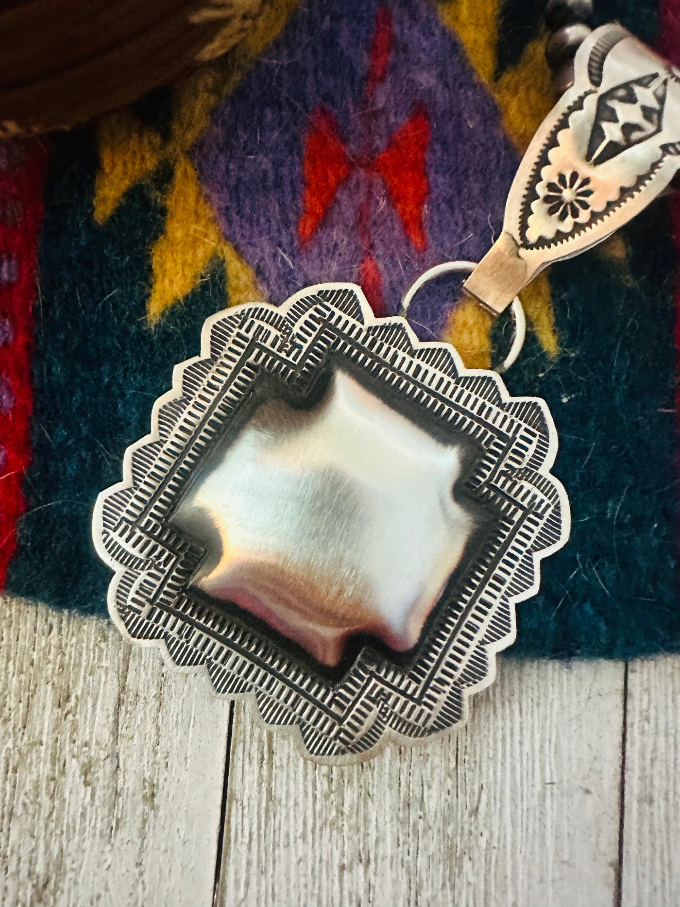 Handcrafted Sterling Silver Cross Concho Pendant by Leander Tahe