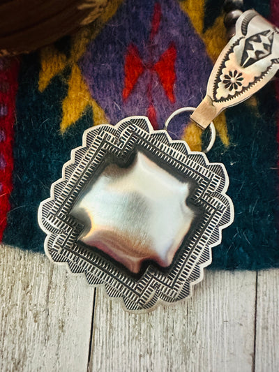 Handcrafted Sterling Silver Cross Concho Pendant by Leander Tahe