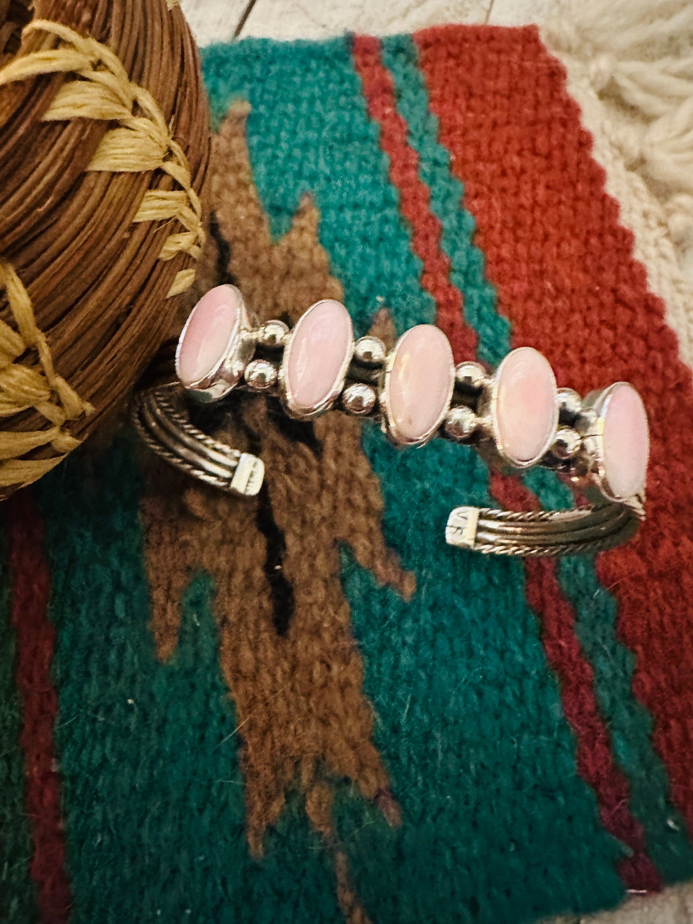 Handcrafted Queen Pink Conch & Sterling Silver Cuff Bracelet