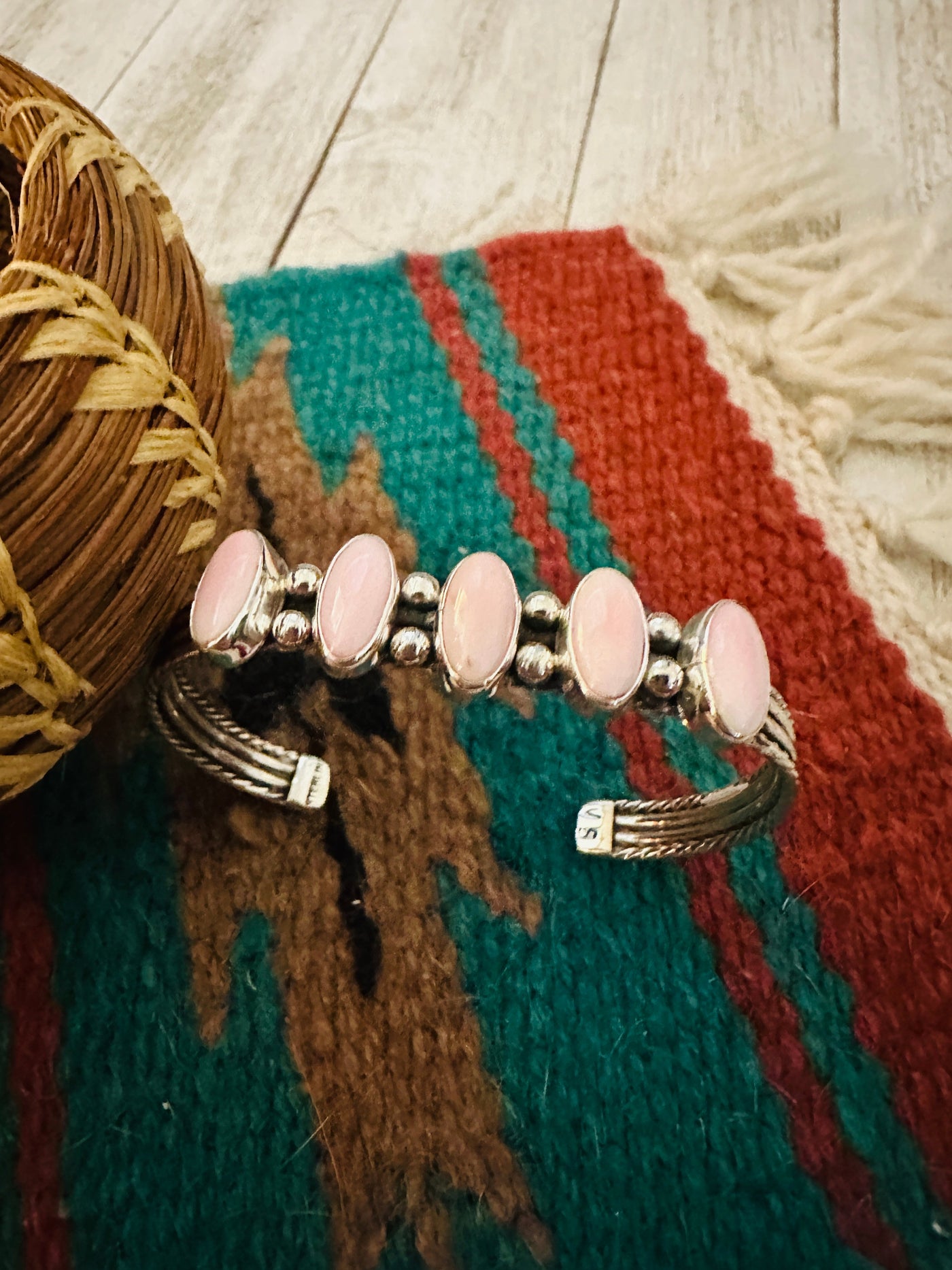 Handcrafted Queen Pink Conch & Sterling Silver Cuff Bracelet