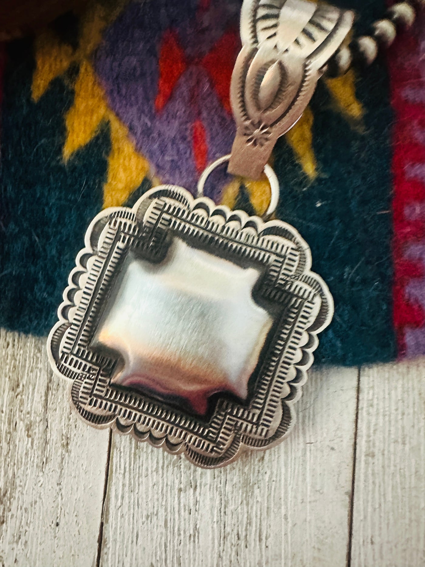 Handcrafted Sterling Silver Cross Concho Pendant by Leander Tahe