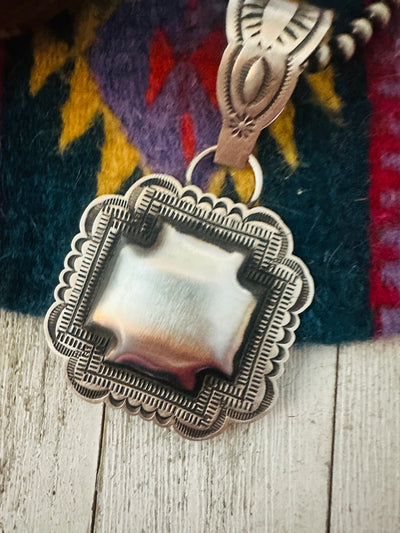 Handcrafted Sterling Silver Cross Concho Pendant by Leander Tahe