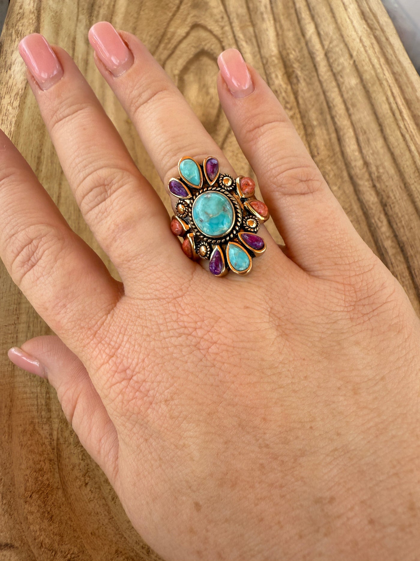 “The Golden Collection”  Turquoise, Spiny Ring Handmade Gold Plated Ring