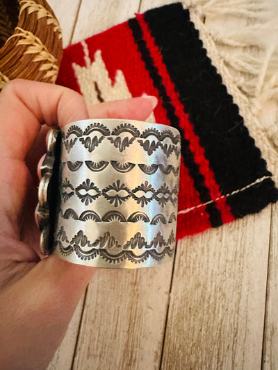 Handcrafted Queen Pink Conch Shell & Sterling Silver Cuff Bracelet by Chimney Butte