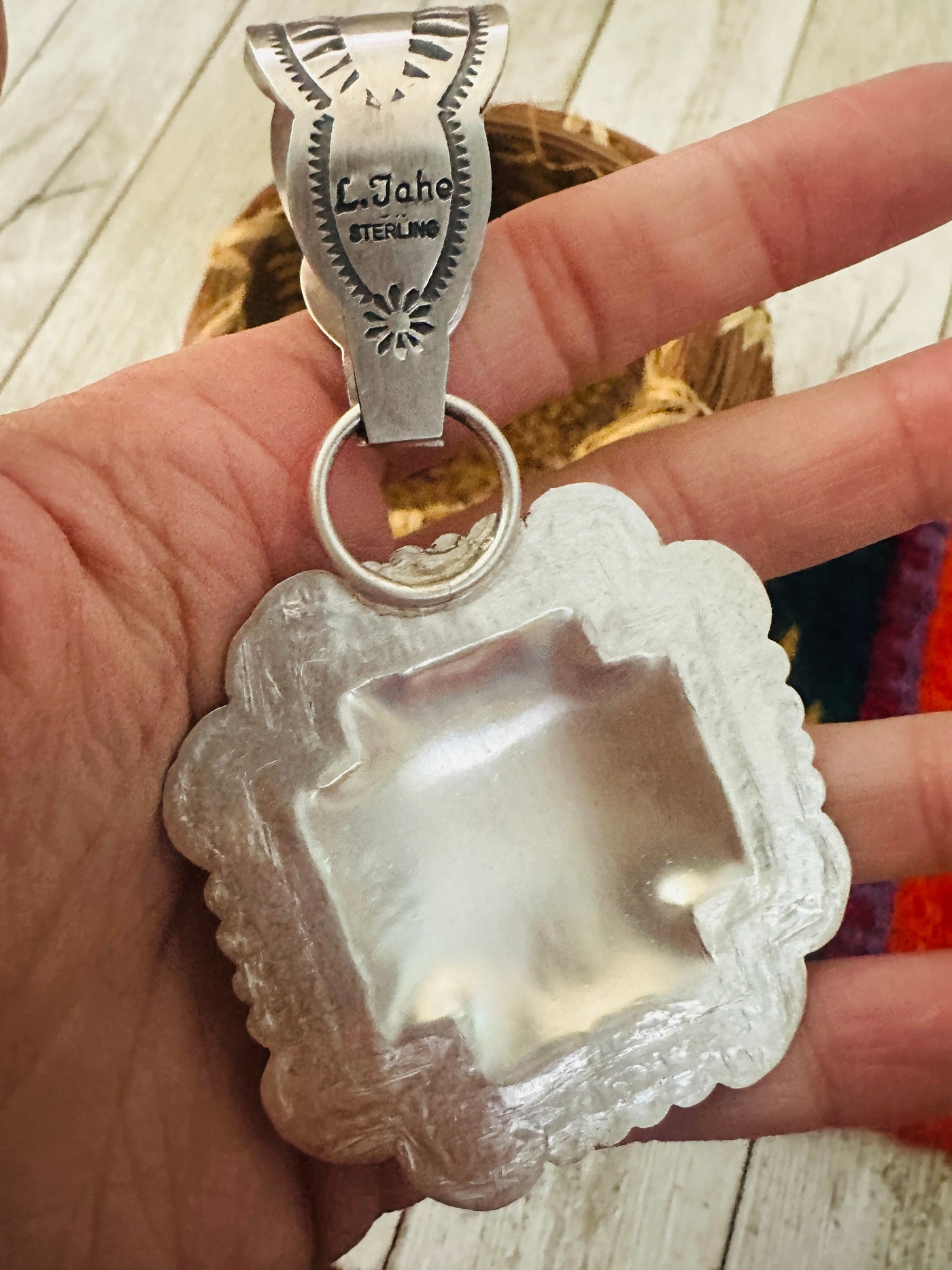 Handcrafted Sterling Silver Cross Concho Pendant by Leander Tahe