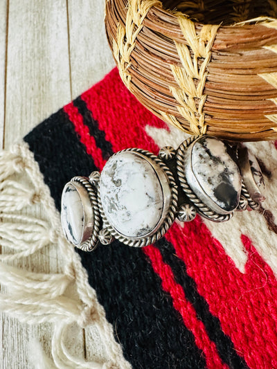 White Buffalo & Sterling Silver Cuff Bracelet /