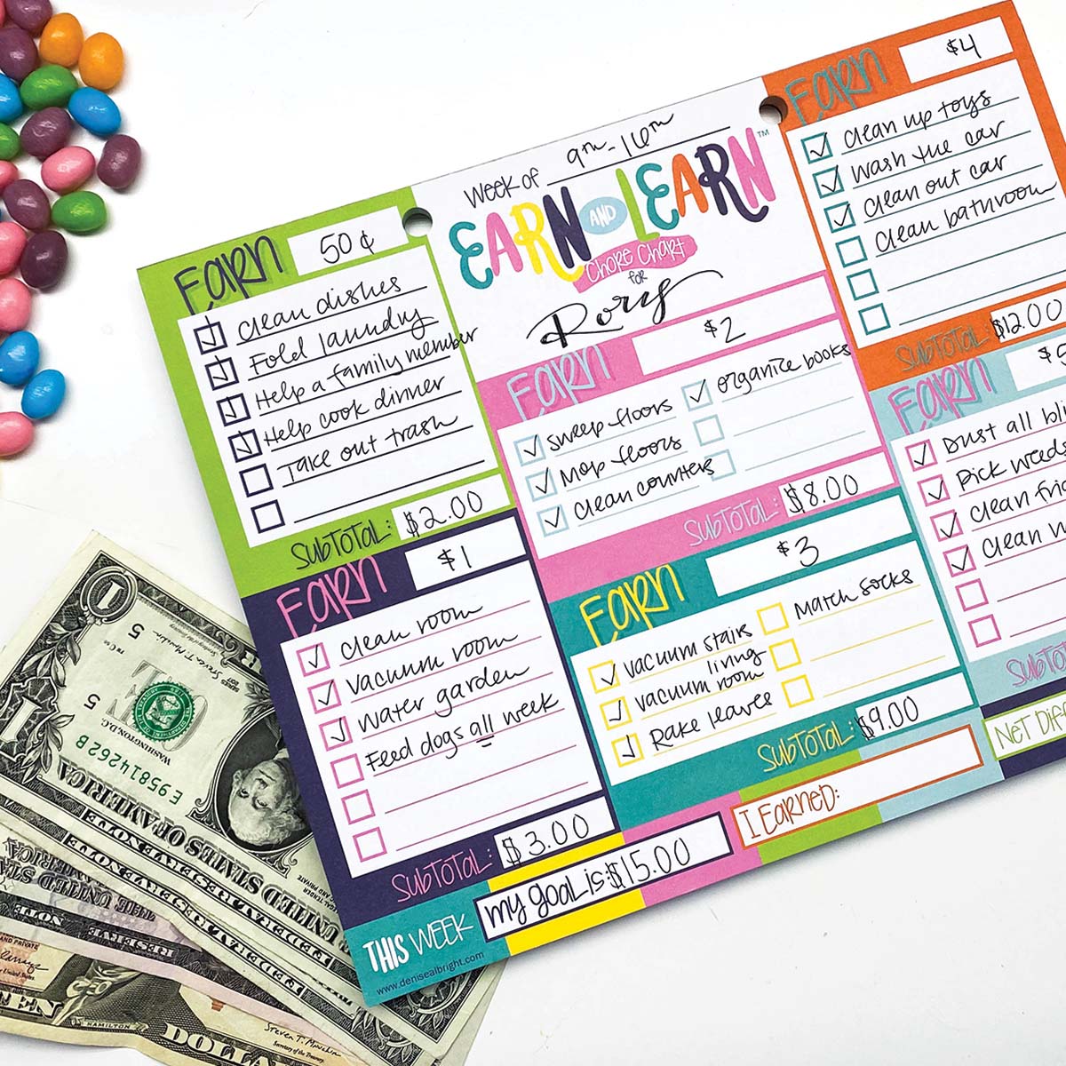 Earn & Learn® Kids Money Management Chore Chart Pad | Dry Erase Savings Tracker for School Age Kids