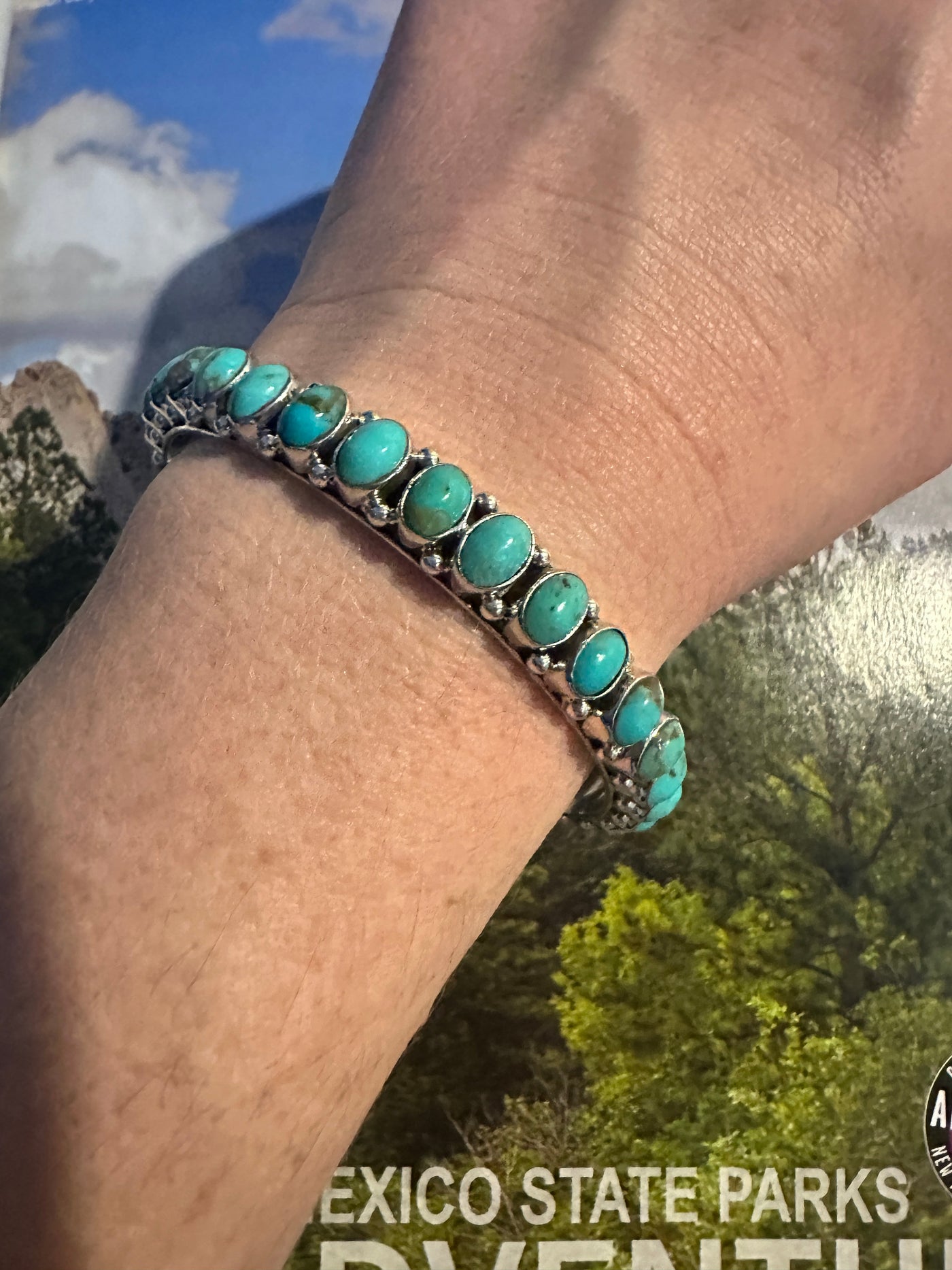 Beautiful Handmade Turquoise Sterling Silver Bangle By Dan Dodson lighter tones