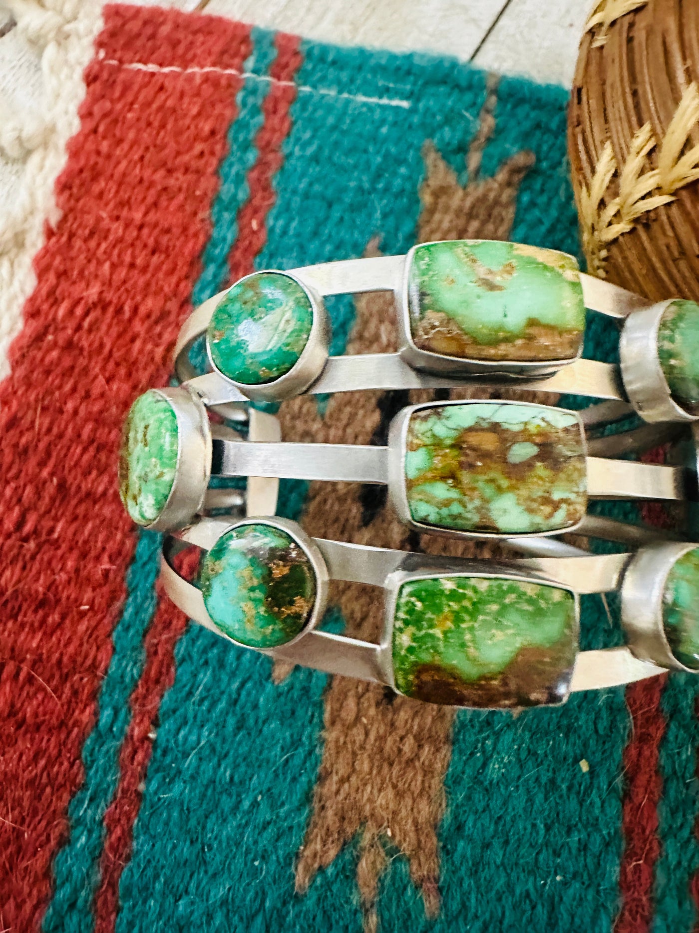 Handcrafted Royston Turquoise & Sterling Silver Cuff Bracelet /