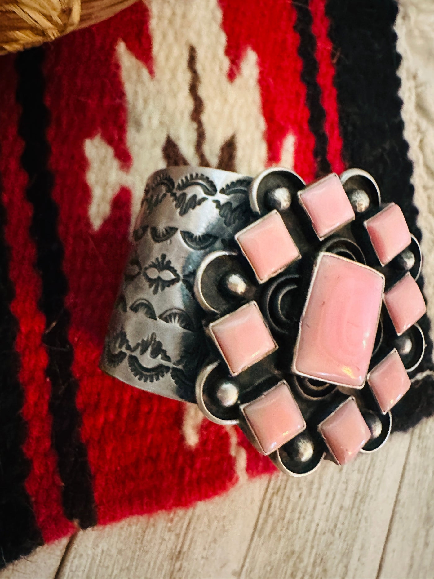 Handcrafted Queen Pink Conch Shell & Sterling Silver Cuff Bracelet by Chimney Butte