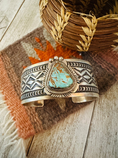 Handcrafted Turquoise & Sterling Silver Cuff Bracelet by Leonard Maloney