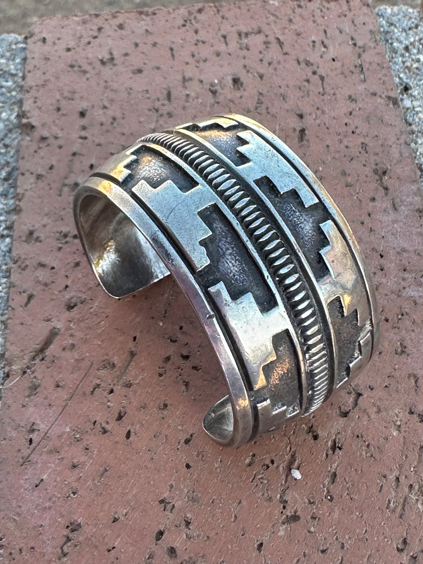 Handcrafted Estate Collection, Old Pawn Sterling Overlay Silver Cuff Bracelet