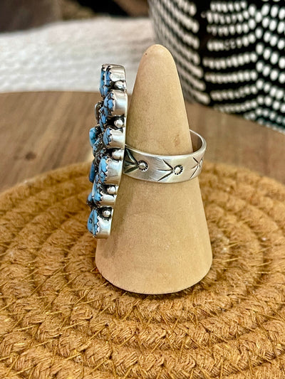 Gorgeous Handmade Sterling Silver & Golden Hills Turquoise Adjustable Cluster Ring
