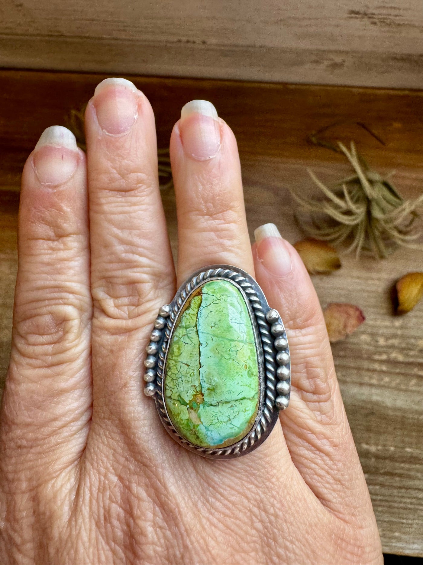 Adjustable Green Turquoise Ring – Sterling Silver – One of a Kind – Made in USA