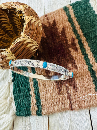 Handcrafted Turquoise & Sterling Silver Bangle Bracelet