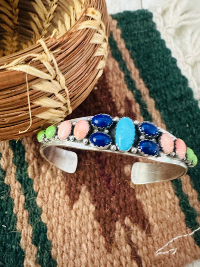 Handcrafted Old Pawn Multi Stone & Sterling Silver Cuff Bracelet by Daniel Mike