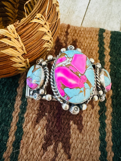 Handcrafted Cotton Candy & Sterling Silver Cuff Bracelet