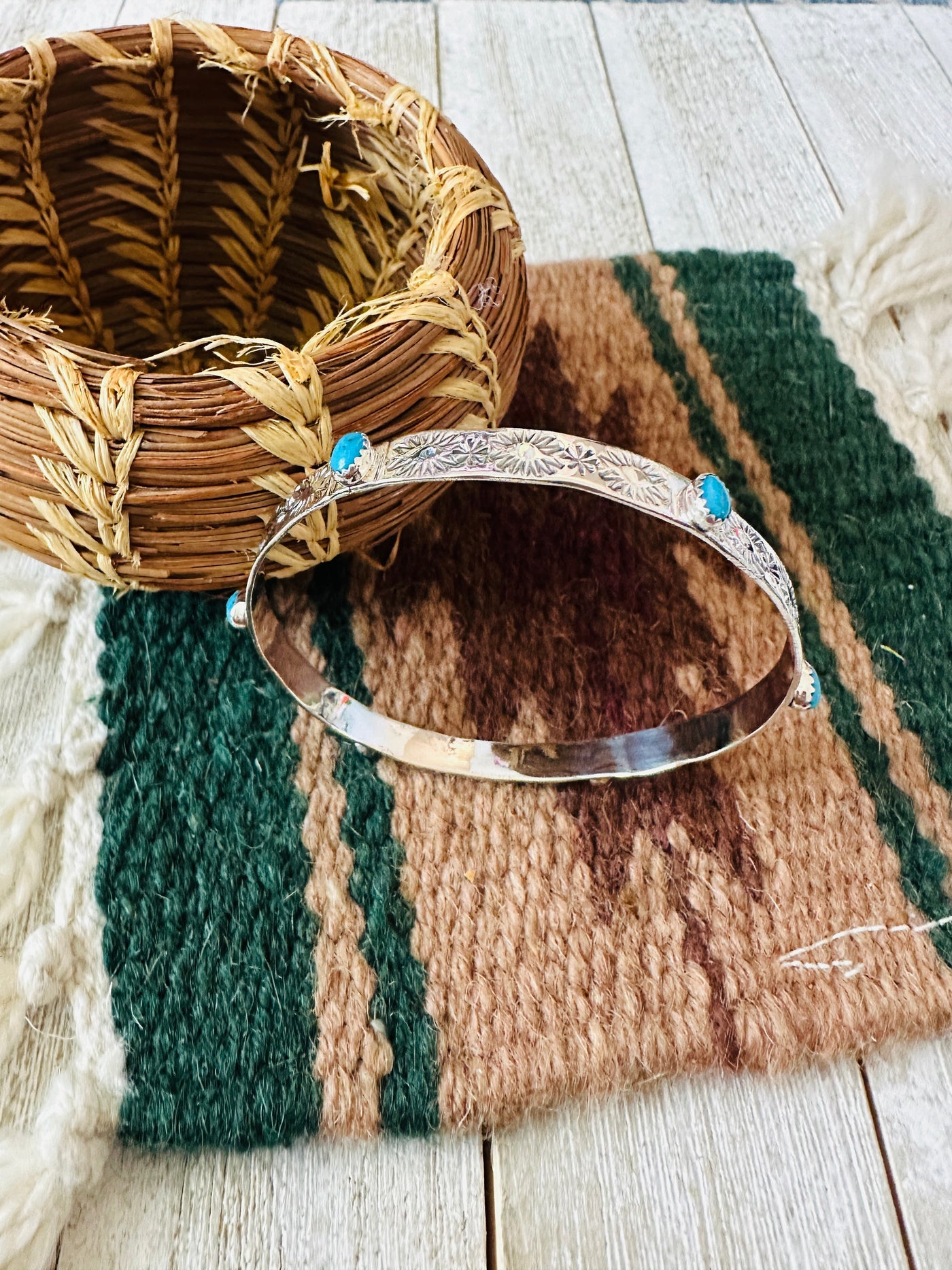 Handcrafted Turquoise & Sterling Silver Bangle Bracelet