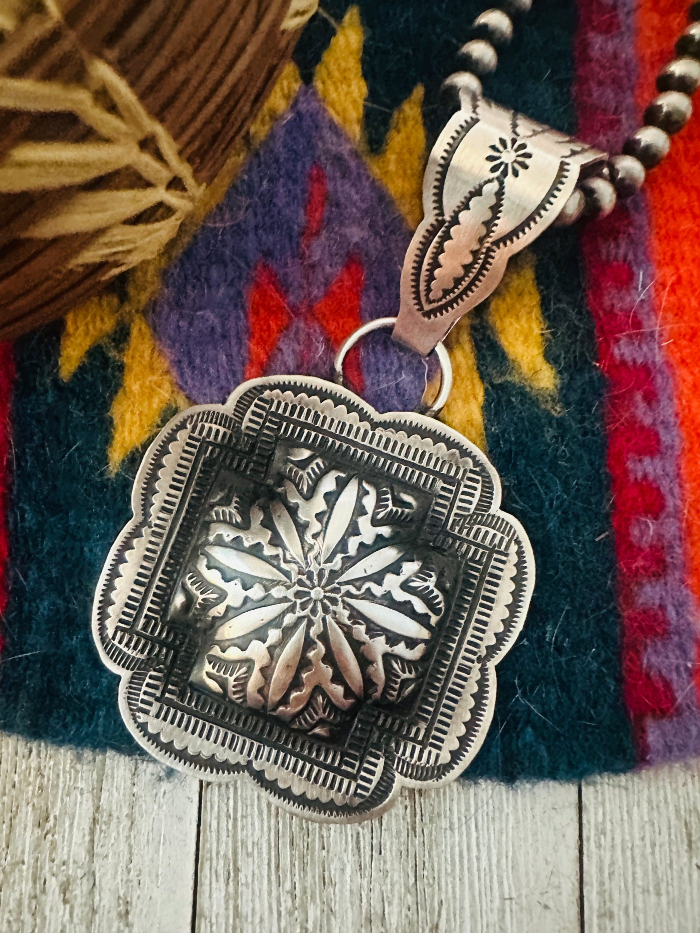 Handcrafted Sterling Silver Cross Concho Pendant by Leander Tahe